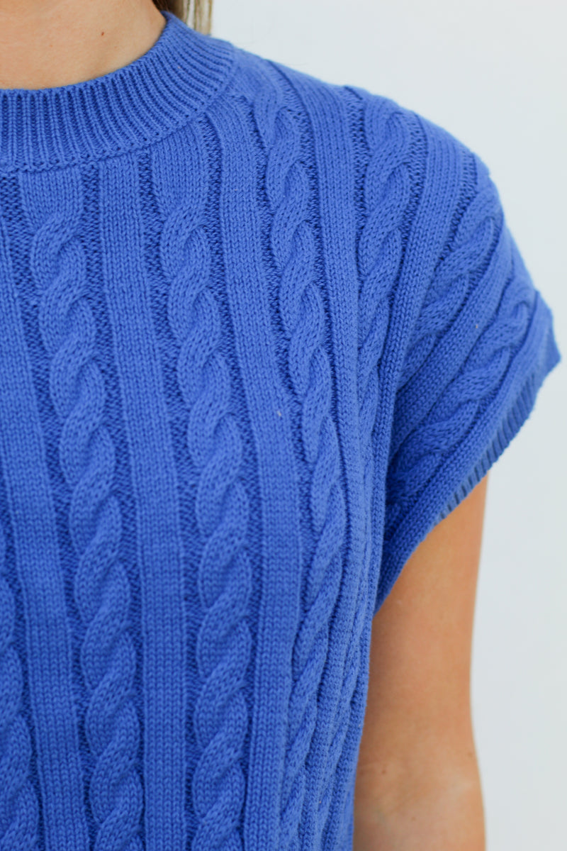 Stylish Cable Knit Sweater-Royal Blue