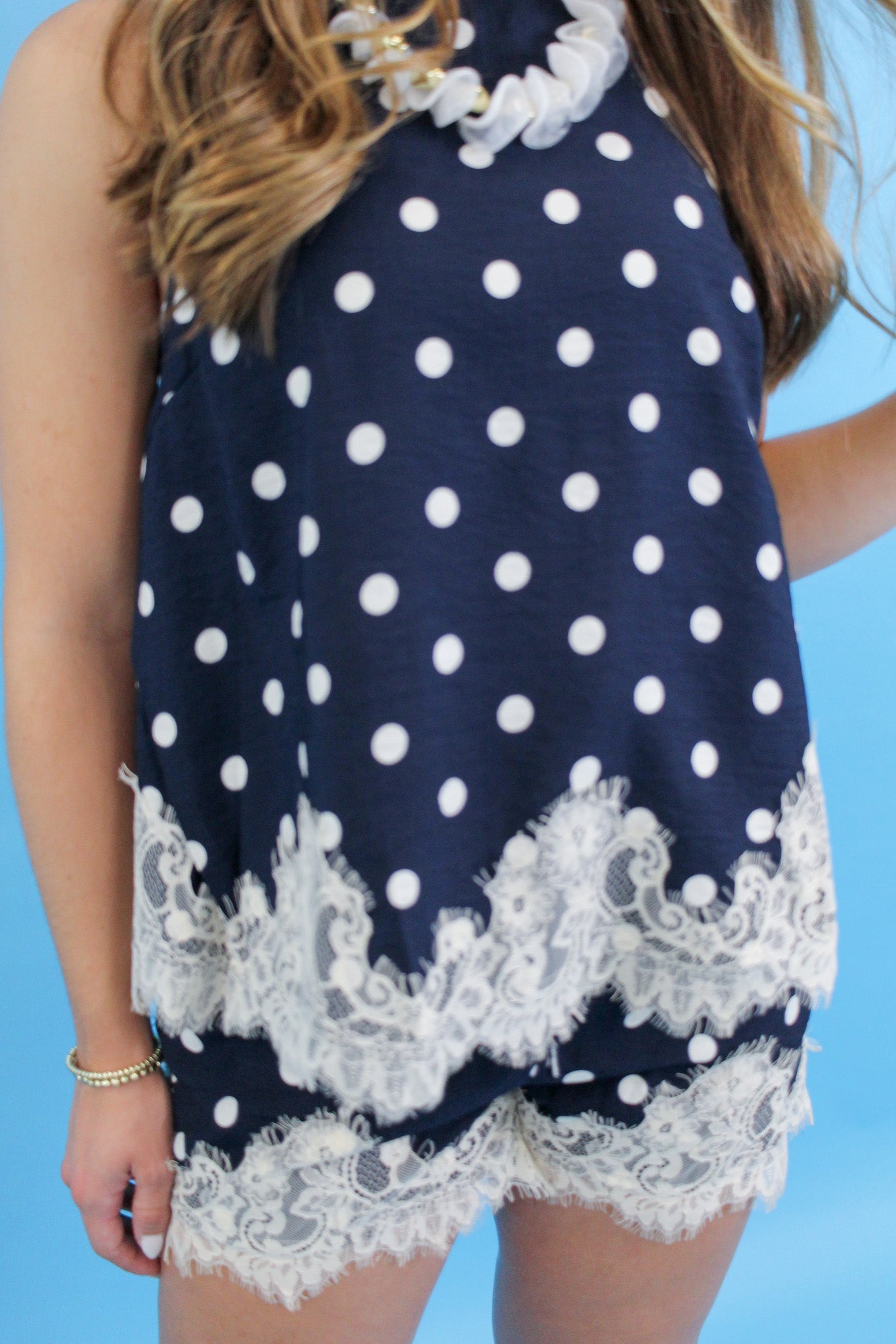 Lace Trim Polka Dot Tank