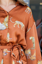 Standing Cheetah Romper-Rust