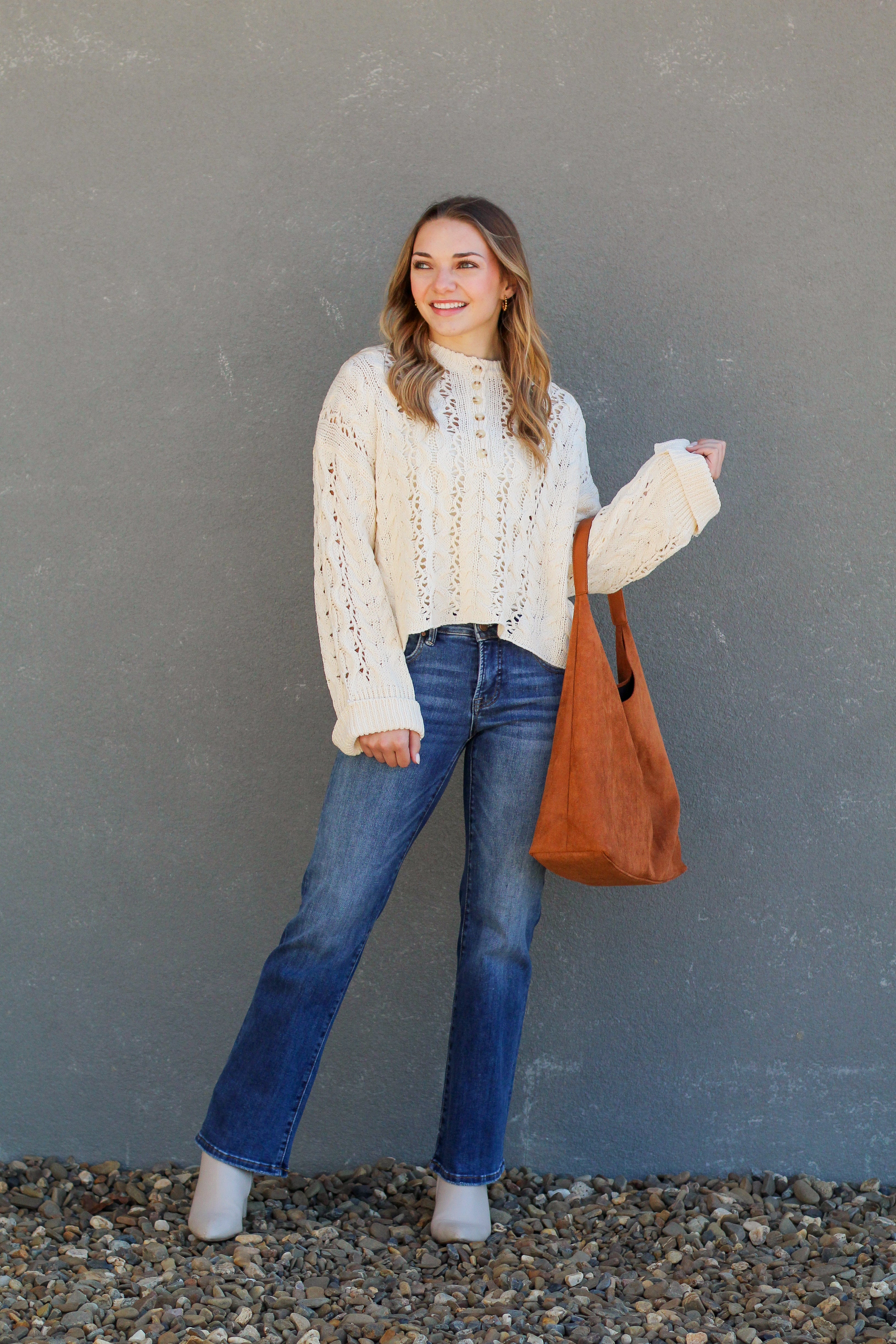 Cropped Knit Button Sweater