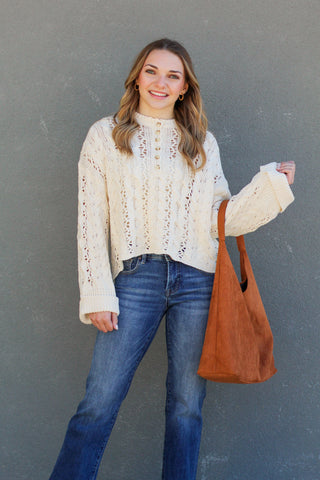 Cropped Knit Button Sweater