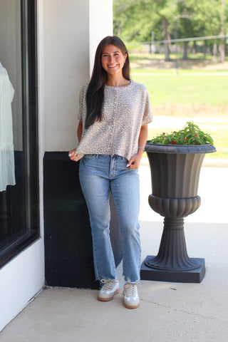 Leopard Button Sweater Top