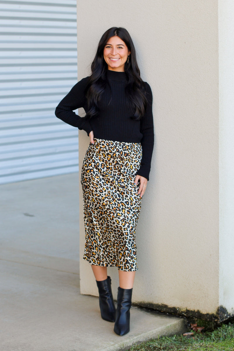 Slit Cheetah Midi Skirt