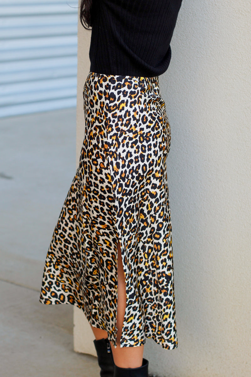 Slit Cheetah Midi Skirt