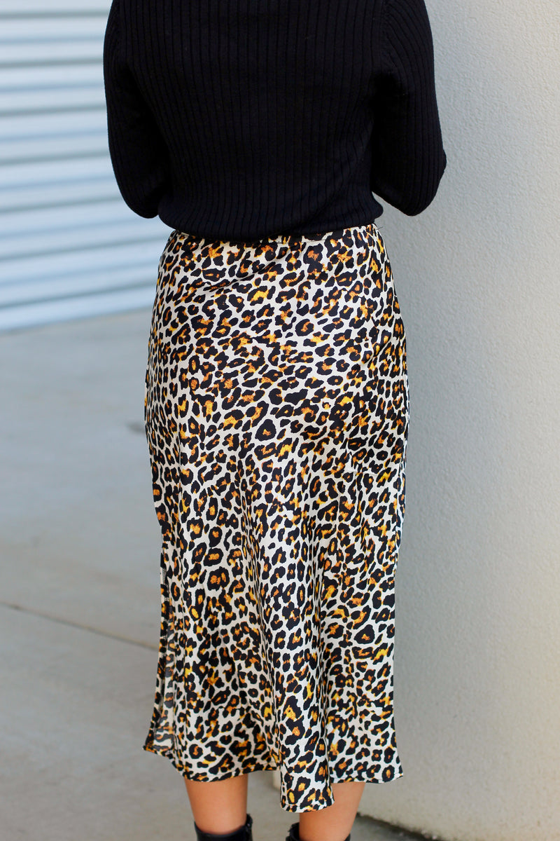 Slit Cheetah Midi Skirt