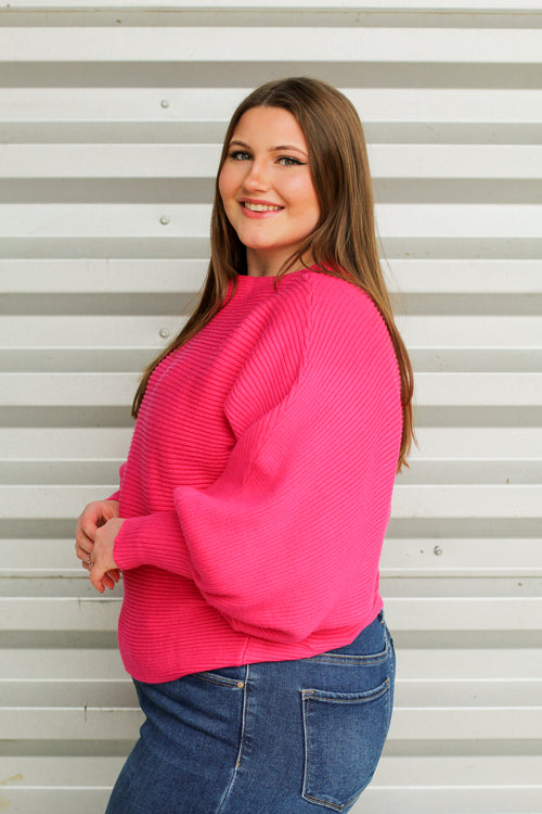 Precious Ribbed Sweater-Hot Pink