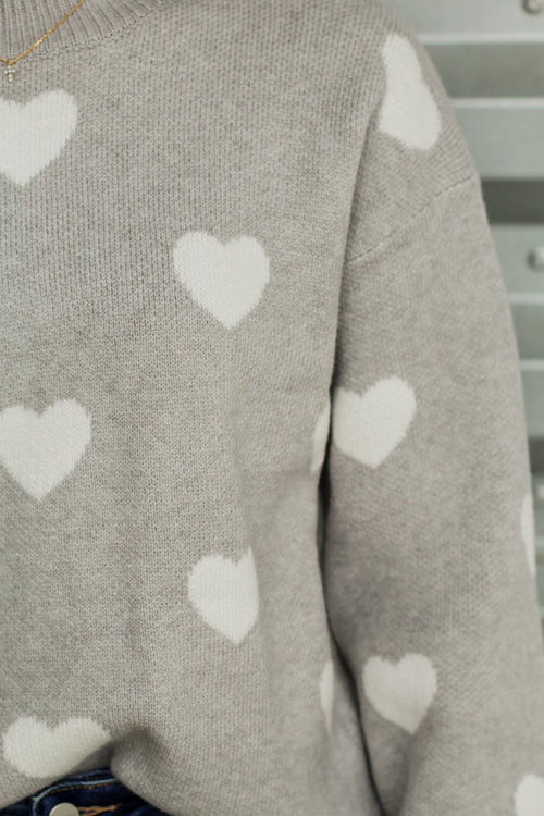 Full of Love Sweater-Grey/White