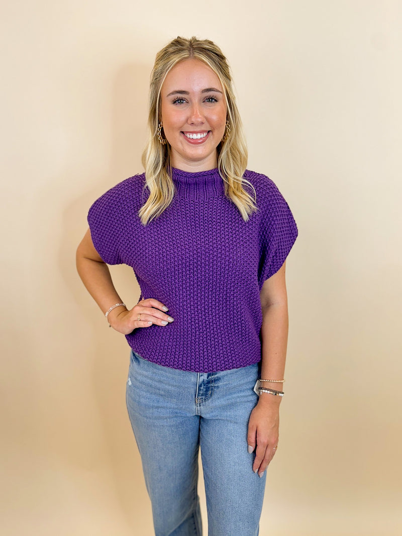 Mock Neck Must Have Sweater-Purple