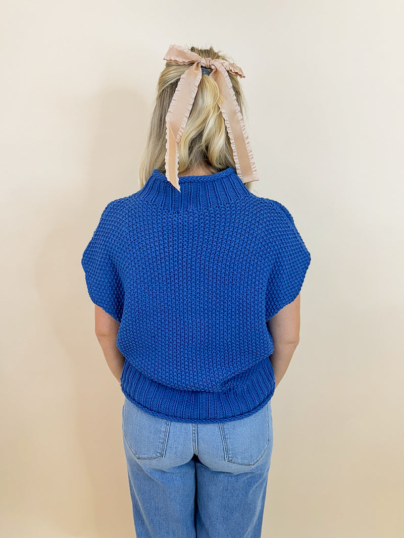 Mock Neck Must Have Sweater-True Blue