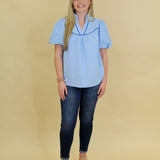 Eyelet Contrast Piping Top