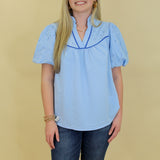 Eyelet Contrast Piping Top