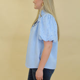 Eyelet Contrast Piping Top