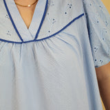 Eyelet Contrast Piping Top