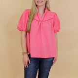 Eyelet Contrast Piping Top