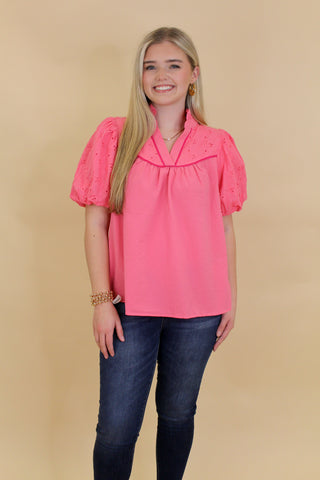 Eyelet Contrast Piping Top