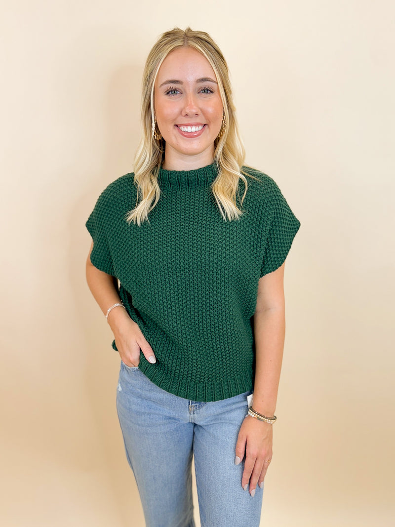 Mock Neck Must Have Sweater-Dark Green