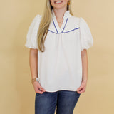 Eyelet Contrast Piping Top