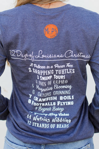 Mr.P's 12 Days of Christmas Long Sleeve Tee-Navy