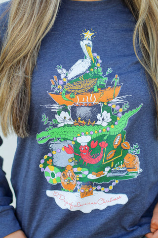 Mr.P's 12 Days of Christmas Long Sleeve Tee-Navy