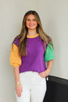 Throw Me Some Pearls Top-Purple/Green