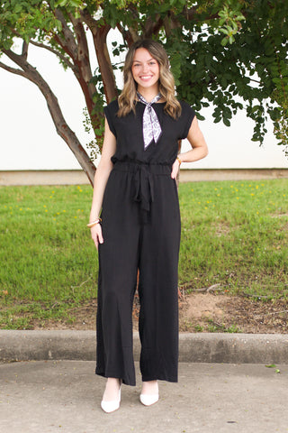 cinched waist short sleeve jumpsuit