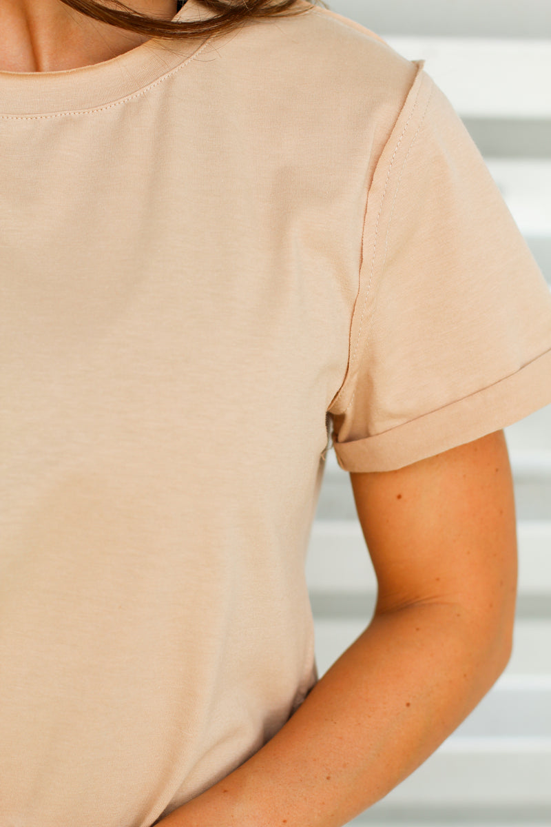 Trendy Crop Tee-Tan