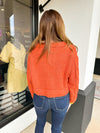 Cable Knit V-Neck Sweater-Burnt Orange