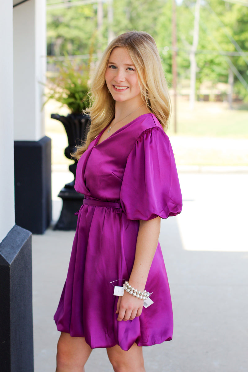 Bubble Detail Dress-Magenta