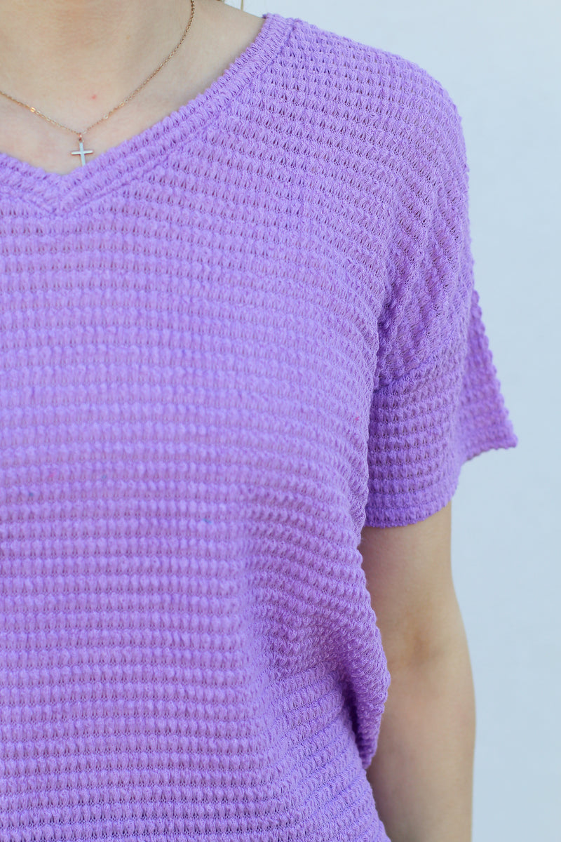 We Love Waffle Knit Top-Purple
