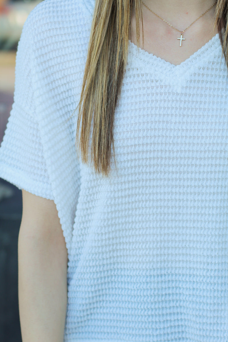We Love Waffle Knit Top-Ivory