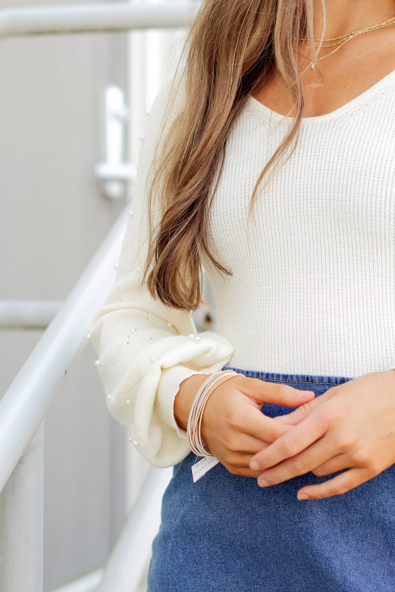 Pearl Puff Sleeve Bodysuit-Ivory