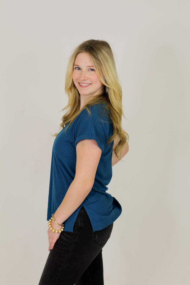 Basic V-Neck Top-Deep Teal