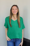 We Love Waffle Knit Top-Kelly Green