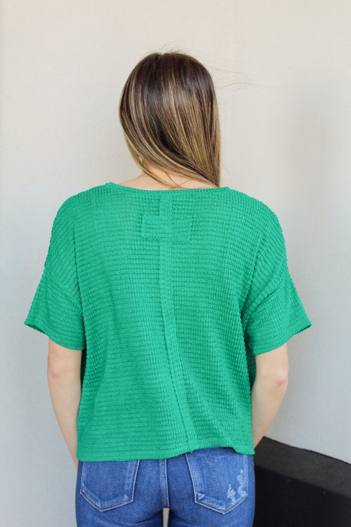 We Love Waffle Knit Top-Kelly Green