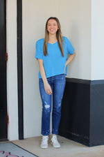 We Love Waffle Knit Top-Bright Blue