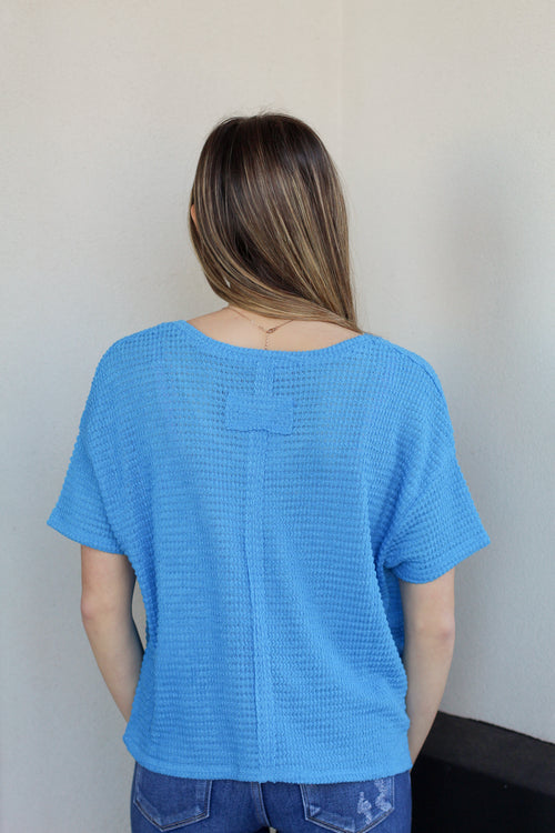 We Love Waffle Knit Top-Bright Blue