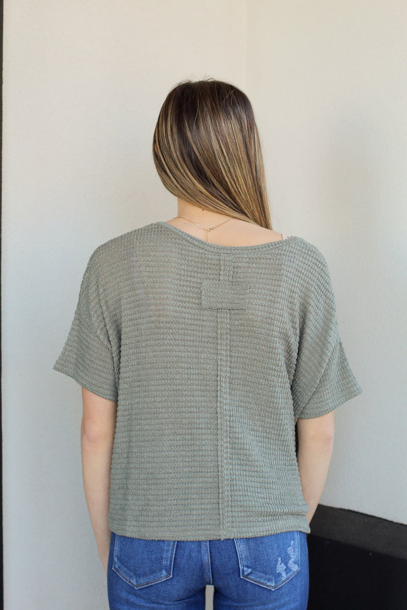 We Love Waffle Knit Top-Olive