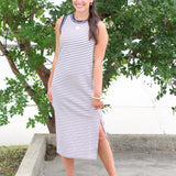 Stripe Contrast Trim Midi Dress