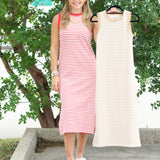Stripe Contrast Trim Midi Dress