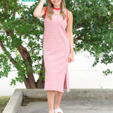Stripe Contrast Trim Midi Dress