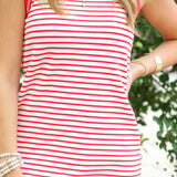Stripe Contrast Trim Midi Dress