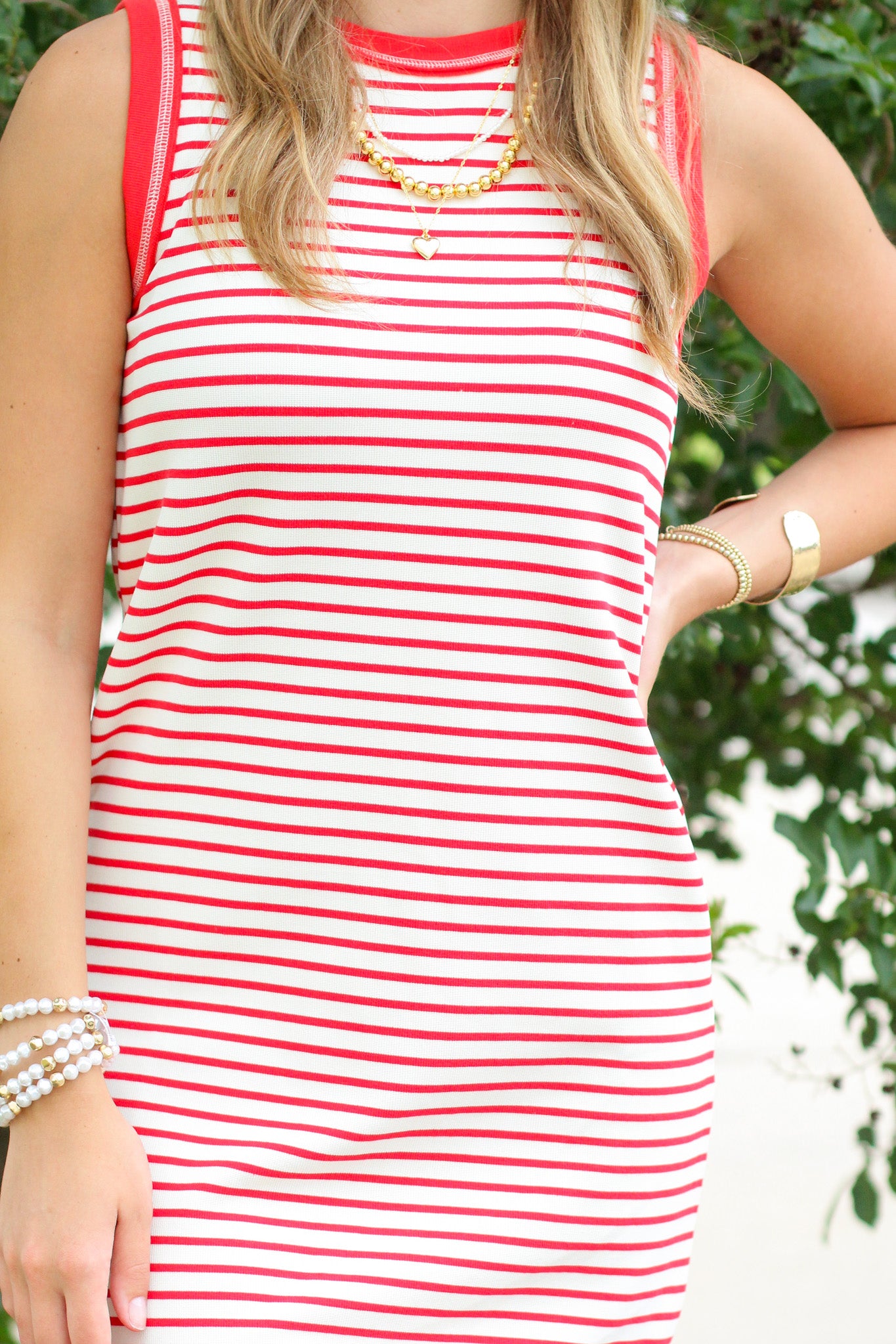 Stripe Contrast Trim Midi Dress