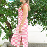 Stripe Contrast Trim Midi Dress