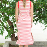 Stripe Contrast Trim Midi Dress