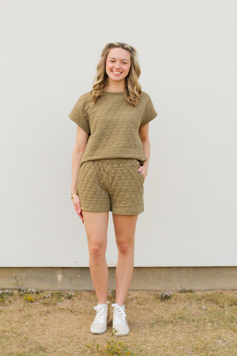 Quilted Cutie Top-Olive