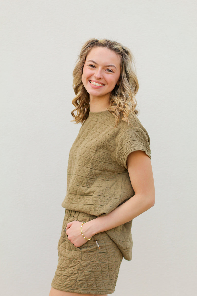 Quilted Cutie Top-Olive