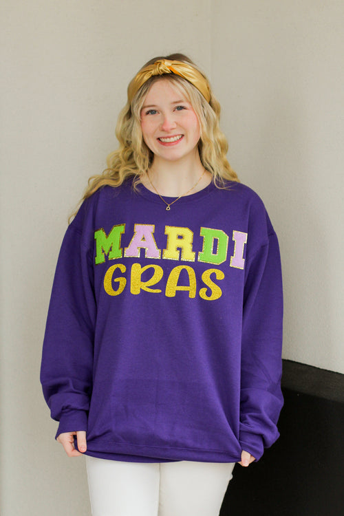 Mardi Gras Patch Sweatshirt-Purple