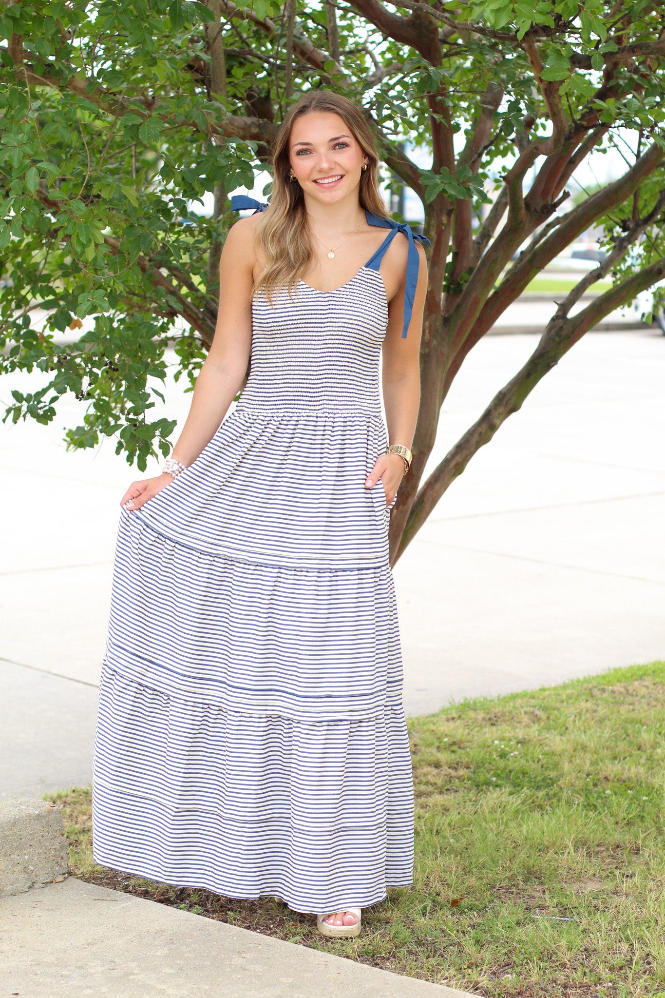 Sweetest Smocked Striped Midi Dress
