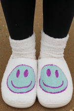 Happy Face Slippers-Mint/Purple
