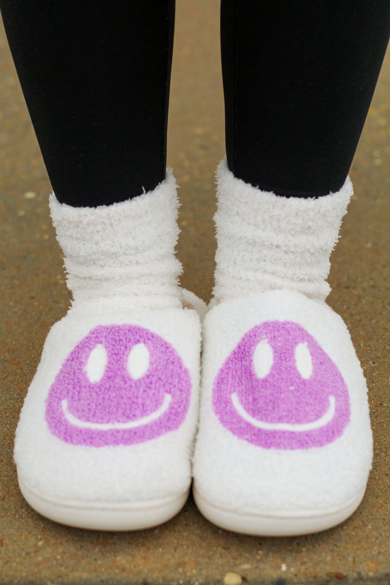 Happy Face Slippers-Purple